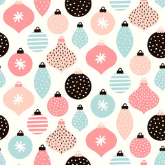 Christmas decoration seamless pattern - hand drawn winter season bauble illustrations - holiday repeat print design