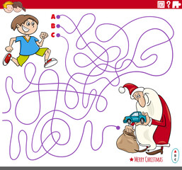 educational maze game with cartoon Santa Claus and boy