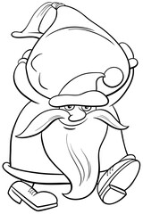 cartoon Santa Claus carrying sack of gifts coloring book page
