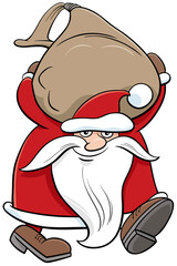 cartoon Santa Claus Christmas character carrying sack of gifts