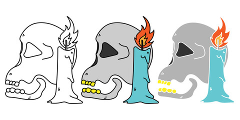 skull and candle hand drawn design vector