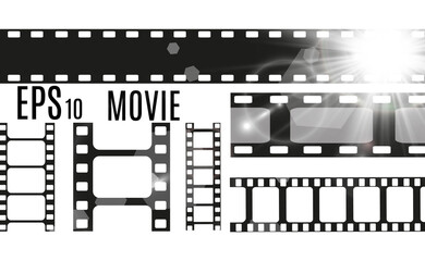 Set of film vector stripes isolated on transparent background.Film strip roll. Vector cinema background.