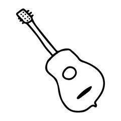 Beautiful hand-drawn black vector illustration of one toy guitar isolated on a white background for coloring book for children. stringed musical instrument