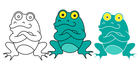 frog character hand drawn design vector
