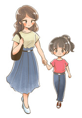 手を繋いでお出かけする親子