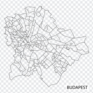 High Quality map of Budapest is a capital  Hungary, with borders of the regions. Map of Budapest for your web site design, app, UI. EPS10.