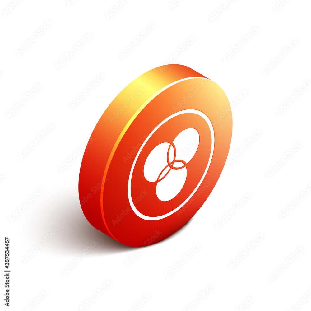 Poster isometric rgb and cmyk color mixing icon isolated on white background. orange circle button. vector.