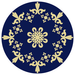 White background with blue and beige mandala ornament in the east style. Ideal for printing on fabric or paper for textile, wrapping. Vector illustration.