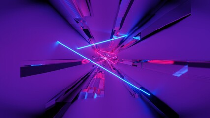 Fototapeta na wymiar futuristic sci-fi space ship tunnel corridor with bright blue and pink neon lights - a cool science-fiction 3d illustration background wallpaper design