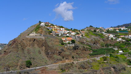 Fototapeta na wymiar Hillside houses in Ribeira Brava, Madeira, Portugal