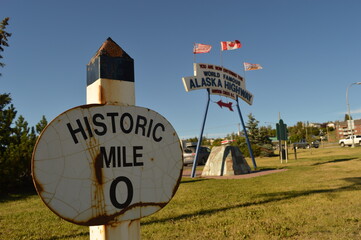 Road tripping through the beautiful landscapes of the Alaskan Highway in the Yukon territory of...