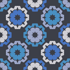 Mosaic with geometric shapes. Seamless pattern. Design with manual hatching. Textile. Ethnic boho ornament. Vector illustration for web design or print.