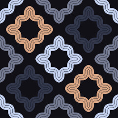 Mosaic with geometric shapes. Seamless pattern. Design with manual hatching. Textile. Ethnic boho ornament. Vector illustration for web design or print.