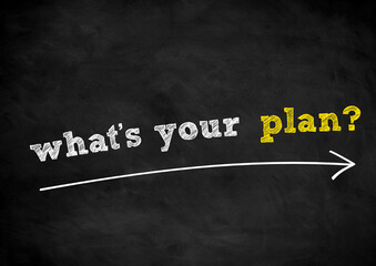 Fototapeta na wymiar what is your plan - chalkboard written concept