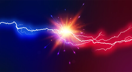 Electric Lightning blue and pink. Concept For Battle, Confrontation Or Fight between two lightning. Abstract Vector Illustration. 