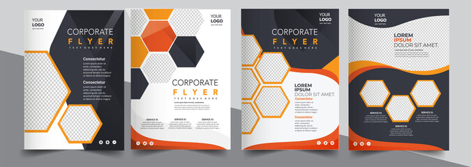 Brochure design hexagonal, cover modern layout, annual report, poster, flyer in A4 with colorful triangles	
 - obrazy, fototapety, plakaty