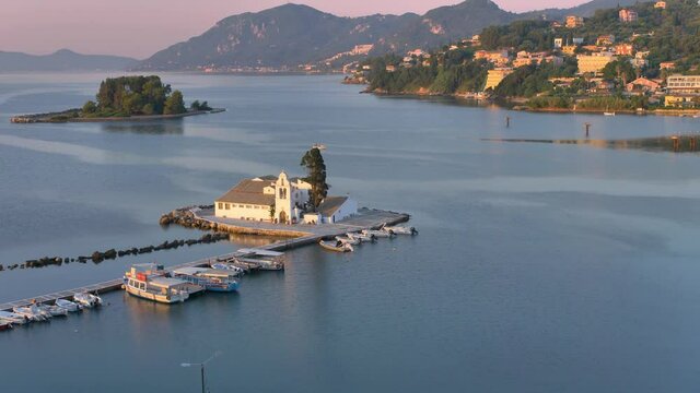 Landmarks of Corfu Island: Vlacherna Monastery, Greece.