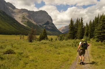Hiking, climbing and camping in the Mount Assiniboine National Park in the Rocky Mountains between...