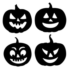 Jack-o-lantern black set. Halloween Jack-o-lantern silhouette. Vector.