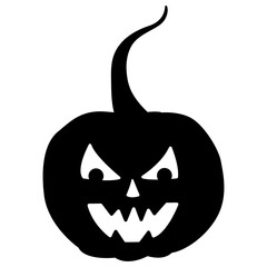 Jack-o-lantern long tail silhouette. Black vector evil pumpkin.