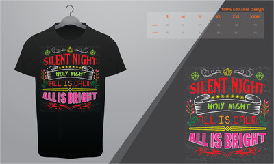 silent night holy night all is calm all is bright red, pink & White Royal vector t-shirt Design template  