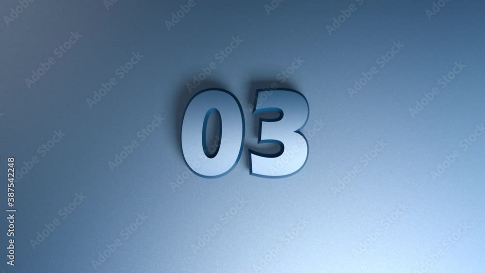 Poster the number 03 is on a blue glossy surface and two horizontal bars go from one side to the other and 