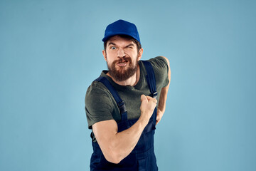 Man in working uniform emotions in life delivery service work