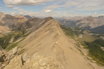 Hiking, climbing and camping on the Mount Assiniboine mountain in the Rockies between Alberta and British Columbia in Canada