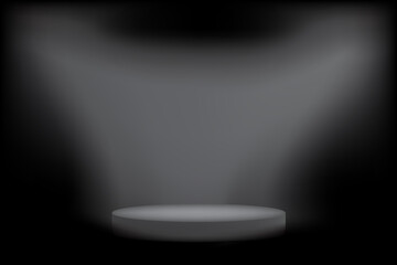 Black background with stage 3D empty and spot lighting to stage for showing your product. Background Vector.