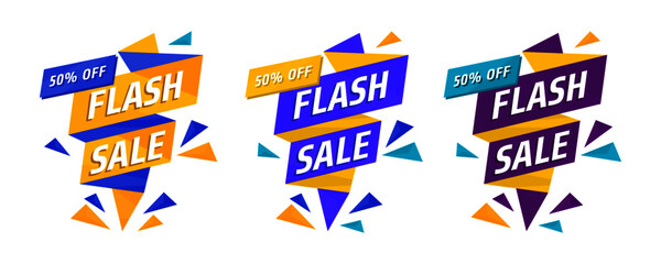 Set of trendy abstract banners. Flash sale poster and banner. Template ready for use in web or print design. Social media poster. Origami label vector for online shop.