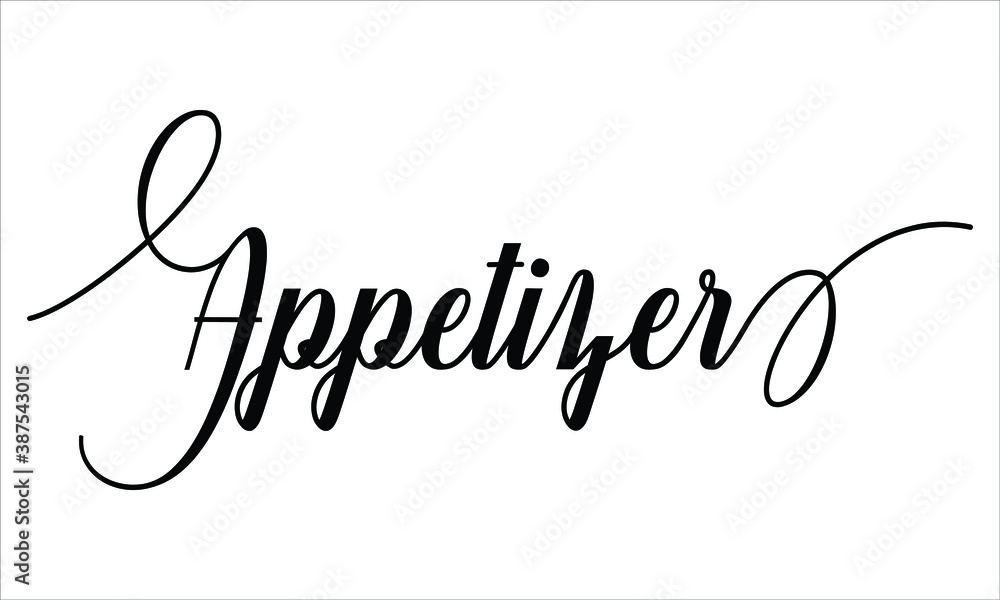 Aufkleber appetizer script typography cursive calligraphy black text lettering cursive and phrases isolated on
