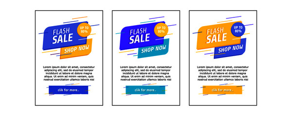 Set of trendy abstract banners. Flash sale poster and banner. Template ready for use in web or print design. Social media poster. Origami label vector for online shop.