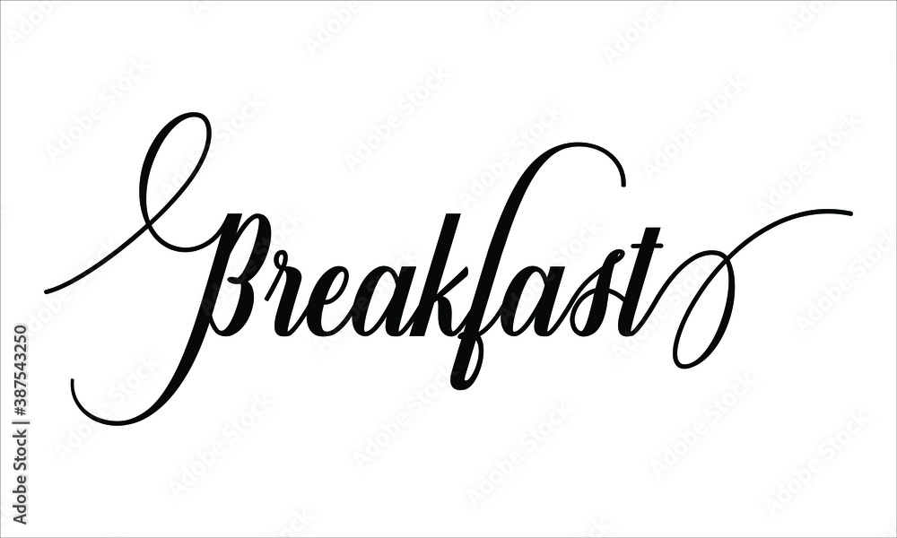 Aufkleber breakfast script typography cursive calligraphy black text lettering cursive and phrases isolated on