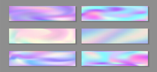 Fototapeta premium Neon holo modern banner horizontal fluid gradient mermaid backgrounds vector collection. Kawaii 
