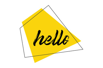 Modern, vibrant, bold graphic design of a word "Hello" with trapezoidal geometric shapes in yellow color. Handwritten, brush stroke style typography.