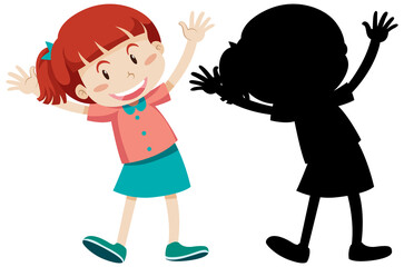 Happy girl standing position with its silhouette