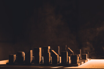unique hand made wooden chess with smoke