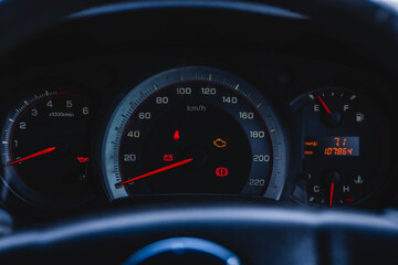 car​ instrument panel, car​ speed motor of​ night, car​ dashboard​ modern​ automobile control​illuminated panel​ speed display.