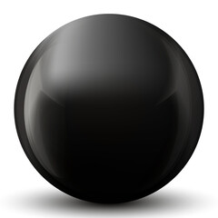 Fototapeta na wymiar Glass black ball or precious pearl. Glossy realistic ball, 3D abstract vector illustration highlighted on a white background. Big metal bubble with shadow.