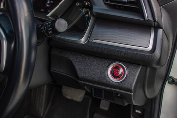 Close up engine car start button. Start stop engine modern new car button,Makes it easy to turn your auto mobile on and off. a key fob unique ,selective focus