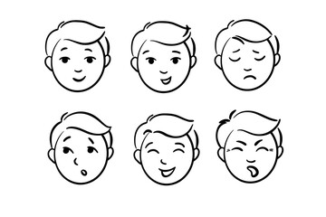 Kids with different types of moods. Set of faces.