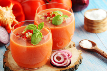 Cold Spanish soup Gazpacho served in glasses
