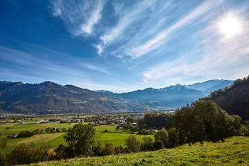Sevelen, Schweiz beim schönen Herbstwetter