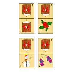 Childrens christmas dominoes. Children educational game. Printable activity, board game.