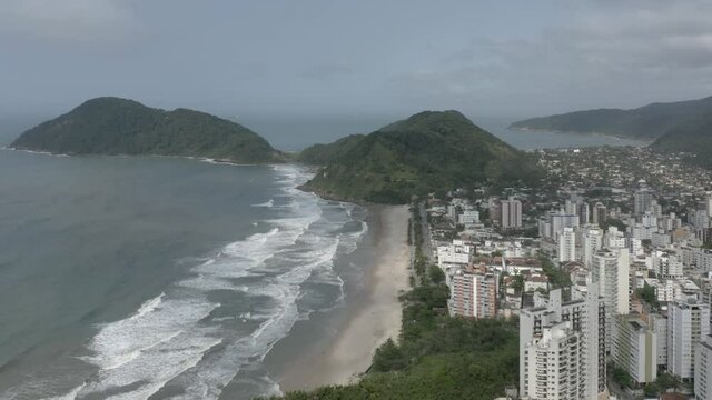 Guaiuba beach in Guaruja, Sao Paulo, Brazil, seen from the top, drone images