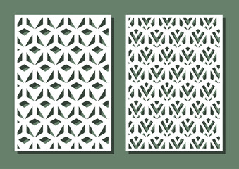 Geometric shapes in gexagon seamless pattern for laser cutting. Universal greeting card, laser cut panel. Vector illustration. Rectangle A4