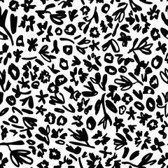 Abstract ditsy doodle seamless pattern. Sketch style flowers. Small simple floral elements. Scrawl texture ornament. Trendy flat outline design.