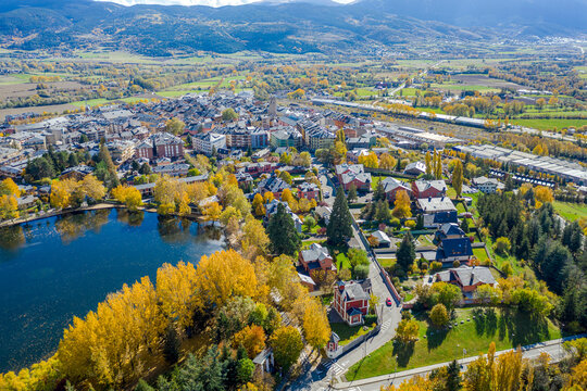 Landscape of Puigcerda lake on a sunny day Cerdanya Spain