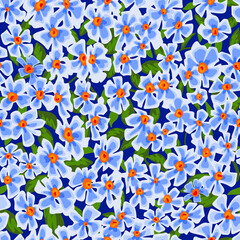 Summer nature botanical illustration. Seamless pattern made of decorative daisy flowers. Ditsy meadow ornament. Simple floral background in vintage style. Good for fashion, fabric and textile.