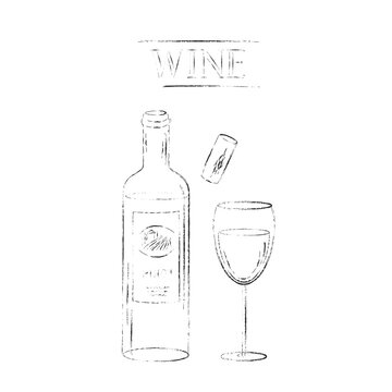 Rough drawing of wine bottle and wine glass